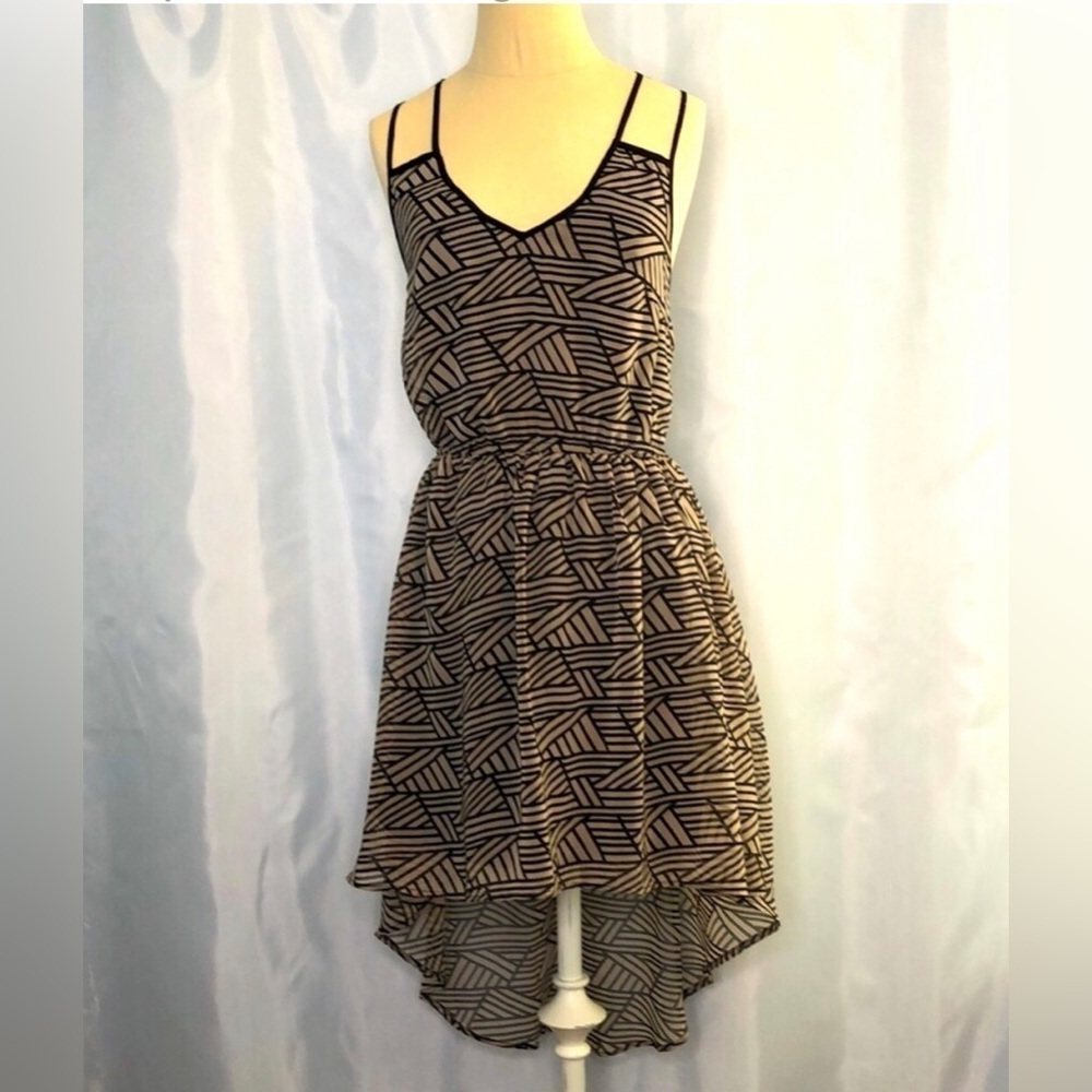 Double Zero Womens Dress Tan/Black Stripes Flowy Crisscross Straps Size S